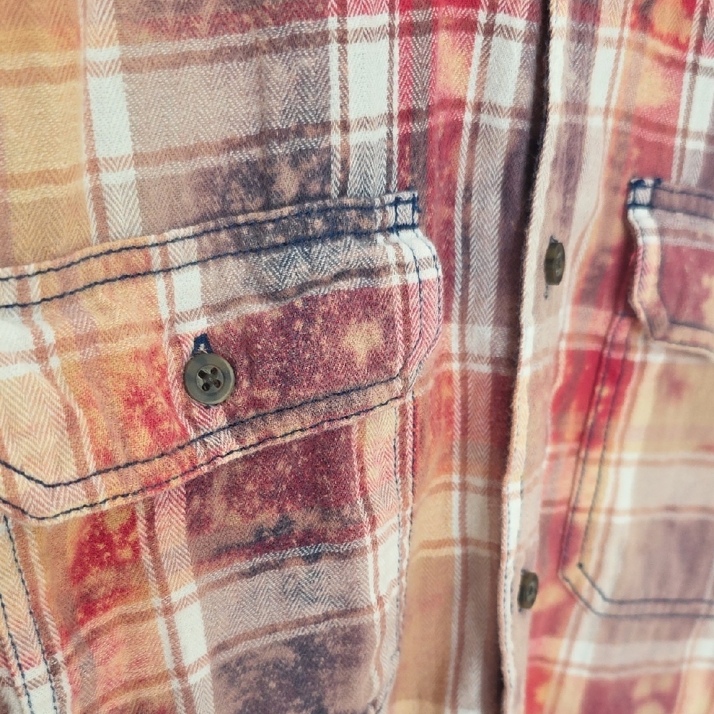 Cheveux Swag Ragz Upcycled Bleached Flannel Red White Plaid Unisex Size M Grunge - Picture 7 of 10